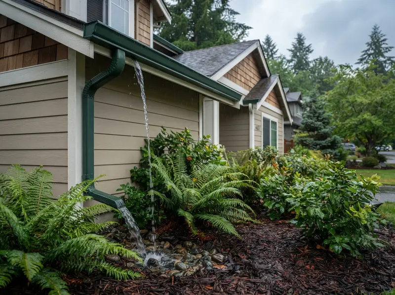 Clean gutters protecting landscaping from erosion Clean gutters protecting landscaping from erosion