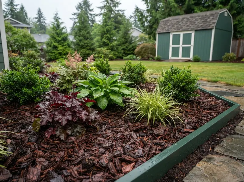 Fresh organic mulch protecting garden plants