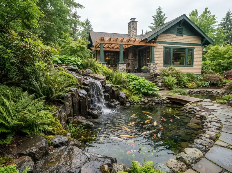 Custom backyard rock waterfall and pond Custom backyard rock waterfall and pond